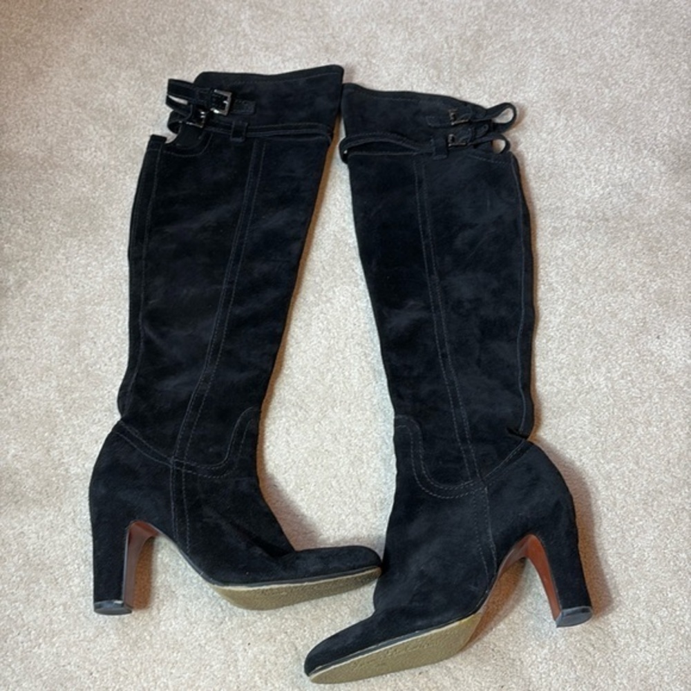 🧤 Sam Edelman, black suede knee-high Sutton boots: